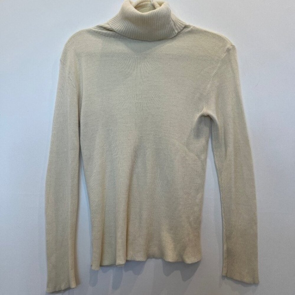 Vtg Kmart Womens Cream Ribbed Turtleneck Knit Pullover Sweater Acrylic 70’s Med
